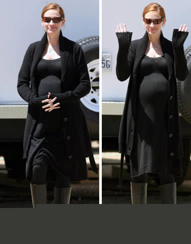 Julia Roberts luciendo su segundo embarazo